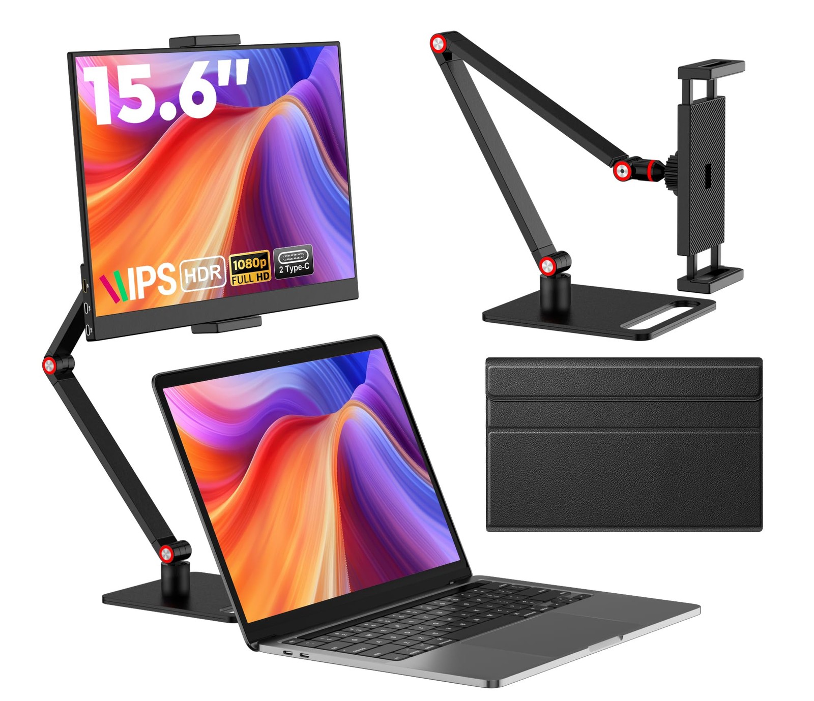OUNSHLI 15.6 Portable Monitor Adjustable Stand, 1080P FHD IPS Screen Extender