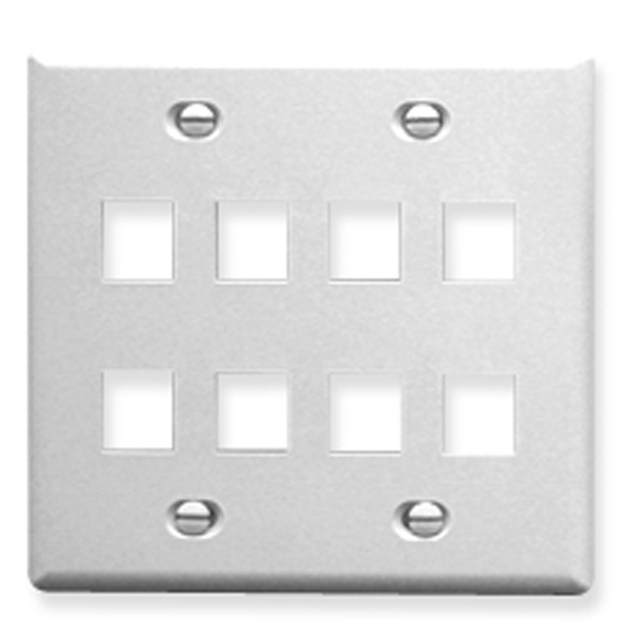 ICC IC107FD8WH Faceplate, Flat, 2-Gang, 8-Port, White
