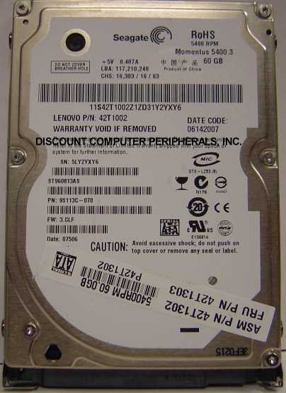New 60GB Seagate ST960813AS SATA 2.5in 9.5MM Hard Drive New Old Stock USA Seller