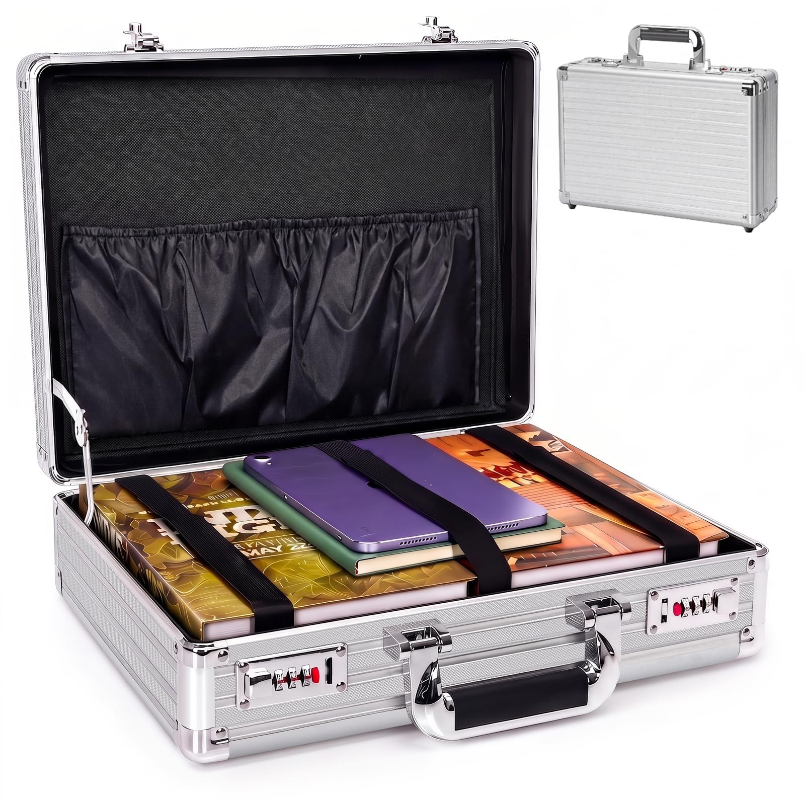 Aluminum Briefcase Hard Shell Laptop Case 14" File Storage Box Silver Metal