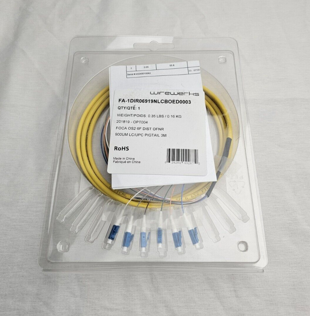 Wirewerks LC/PC Pigtail Single mode OS2 OFNR 6 Fiber 900um 19" Legs 3 Meters