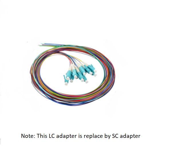 12 Fibers SC OM3 Multimode Color-Coded Fiber Optic Pigtail, Unjacketed - 3466