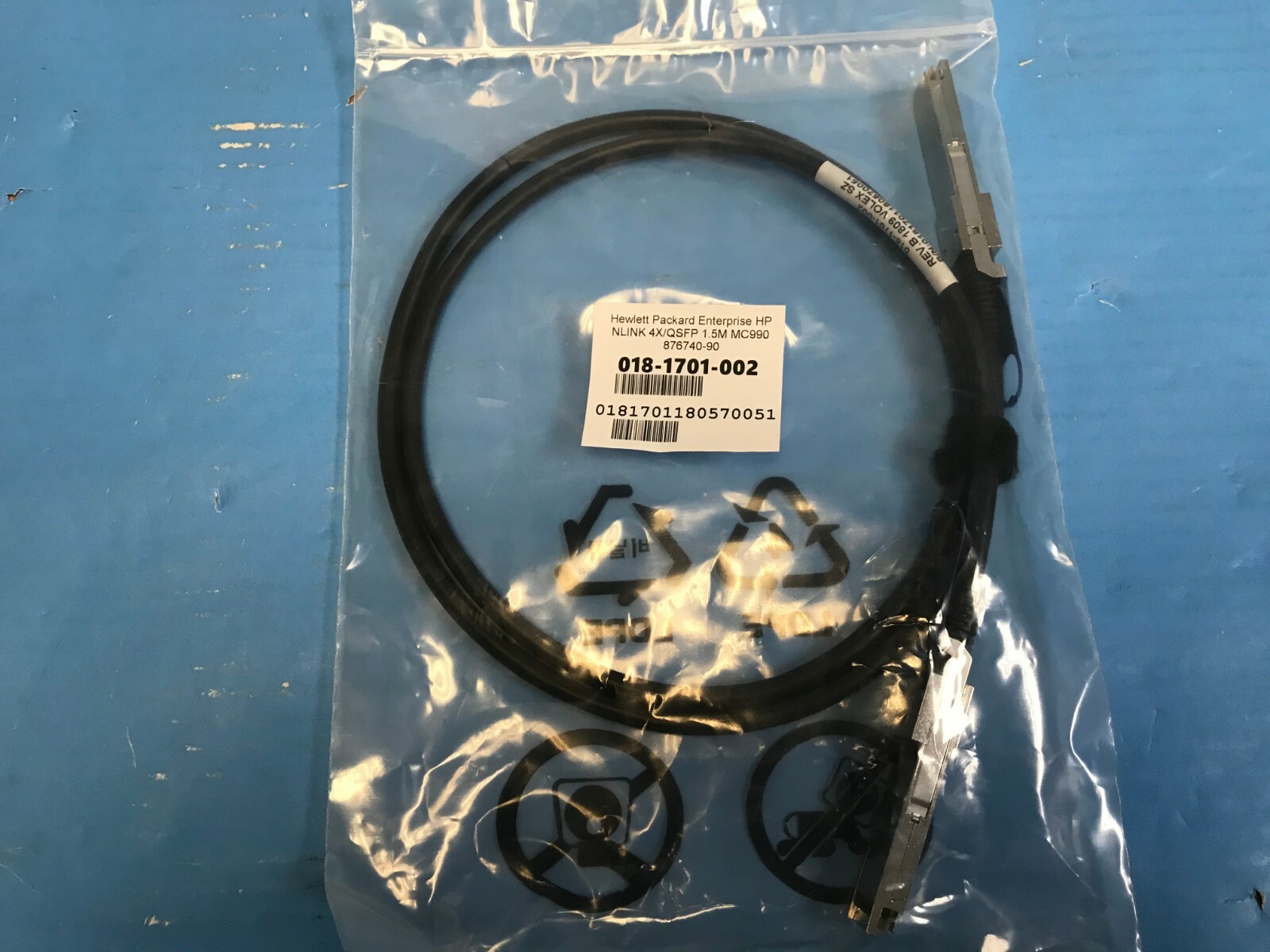 HP 018-1701-002 SPS-Cable Nlink 4X/QSFP 1.5M MC990 876740-90 NEW bagged