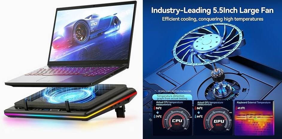 Almohadilla de enfriamiento para computadora portátil RGB, enfriador. neuvo.2024