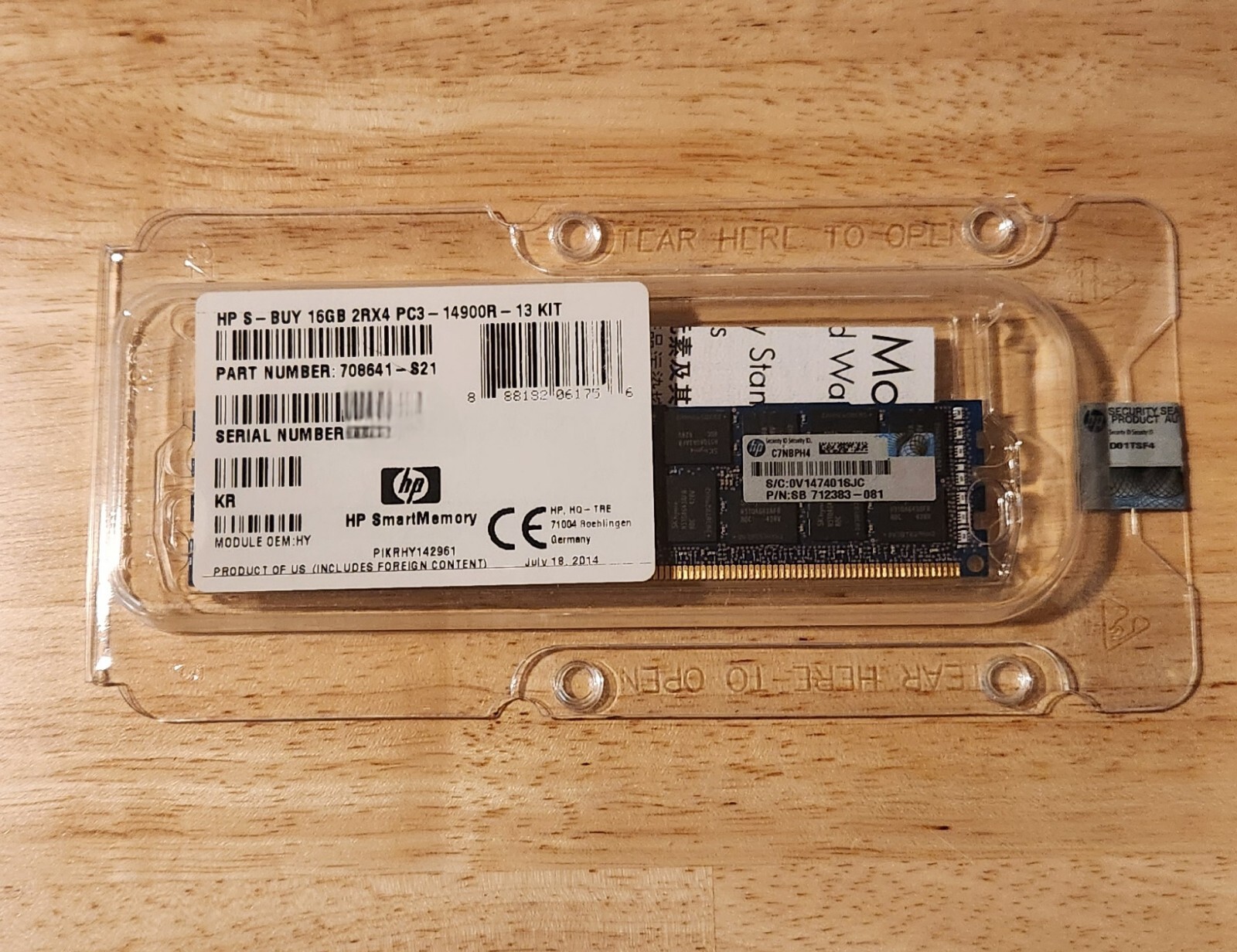 HP Genuine 16GB 2Rx4 PC3-14900R DDR3 1866MHz 1.5V ECC REG RDIMM Memory RAM 1x16G