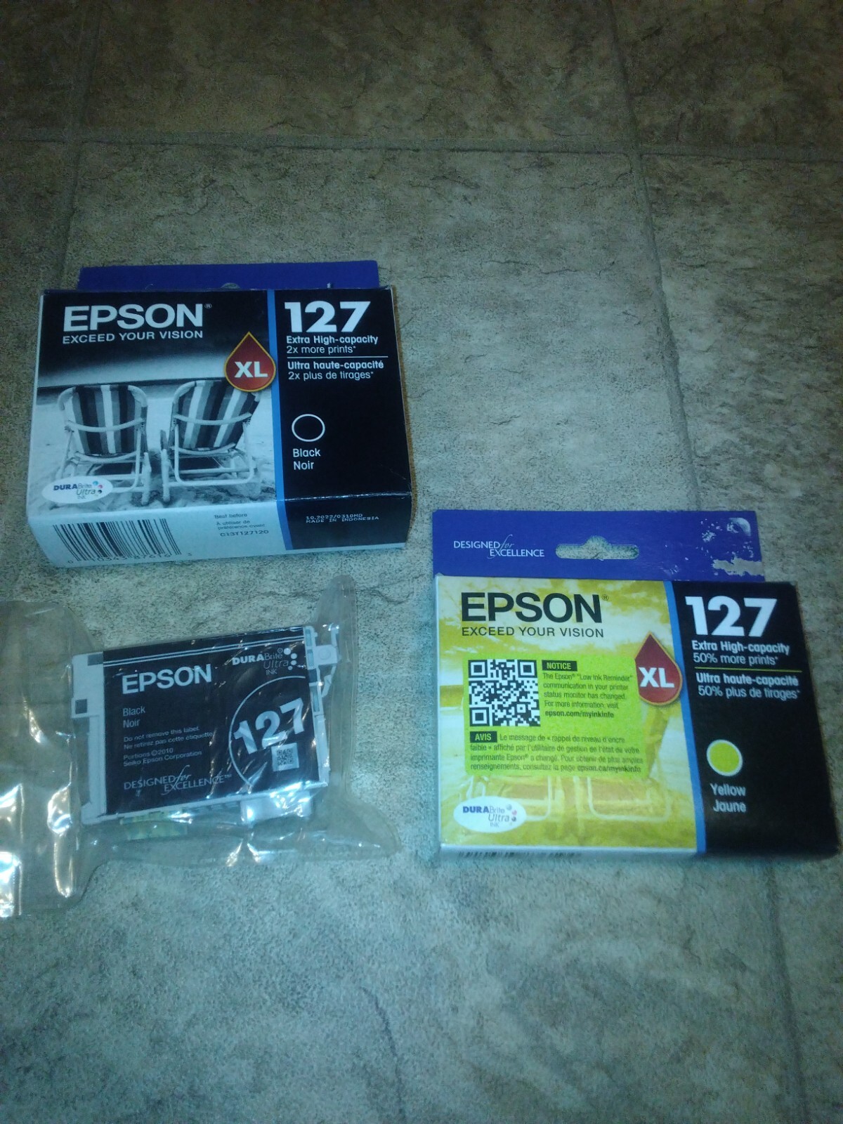 Genuine Epson 127 XL Extra High Yield Ink Cartridges 2 Pk black exp yellow 6/25