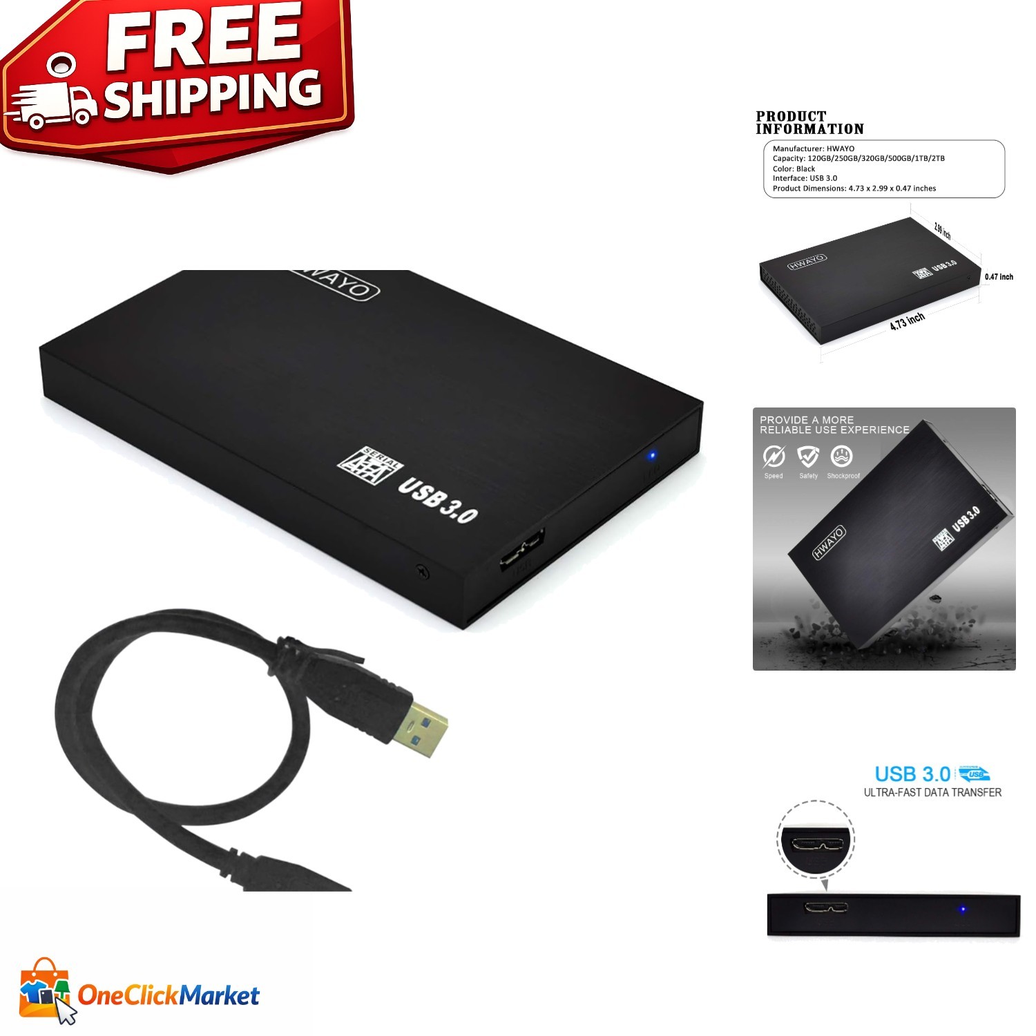 High Capacity 160GB Ultra Slim USB 3.0 External Hard Drive for Gaming & Storage