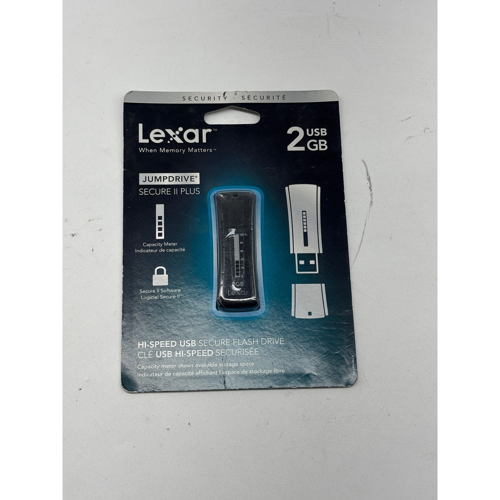 Lexar JumpDrive Secure II Plus 2GB USB Flash Drive Black LJDSEP2GBASBNA New