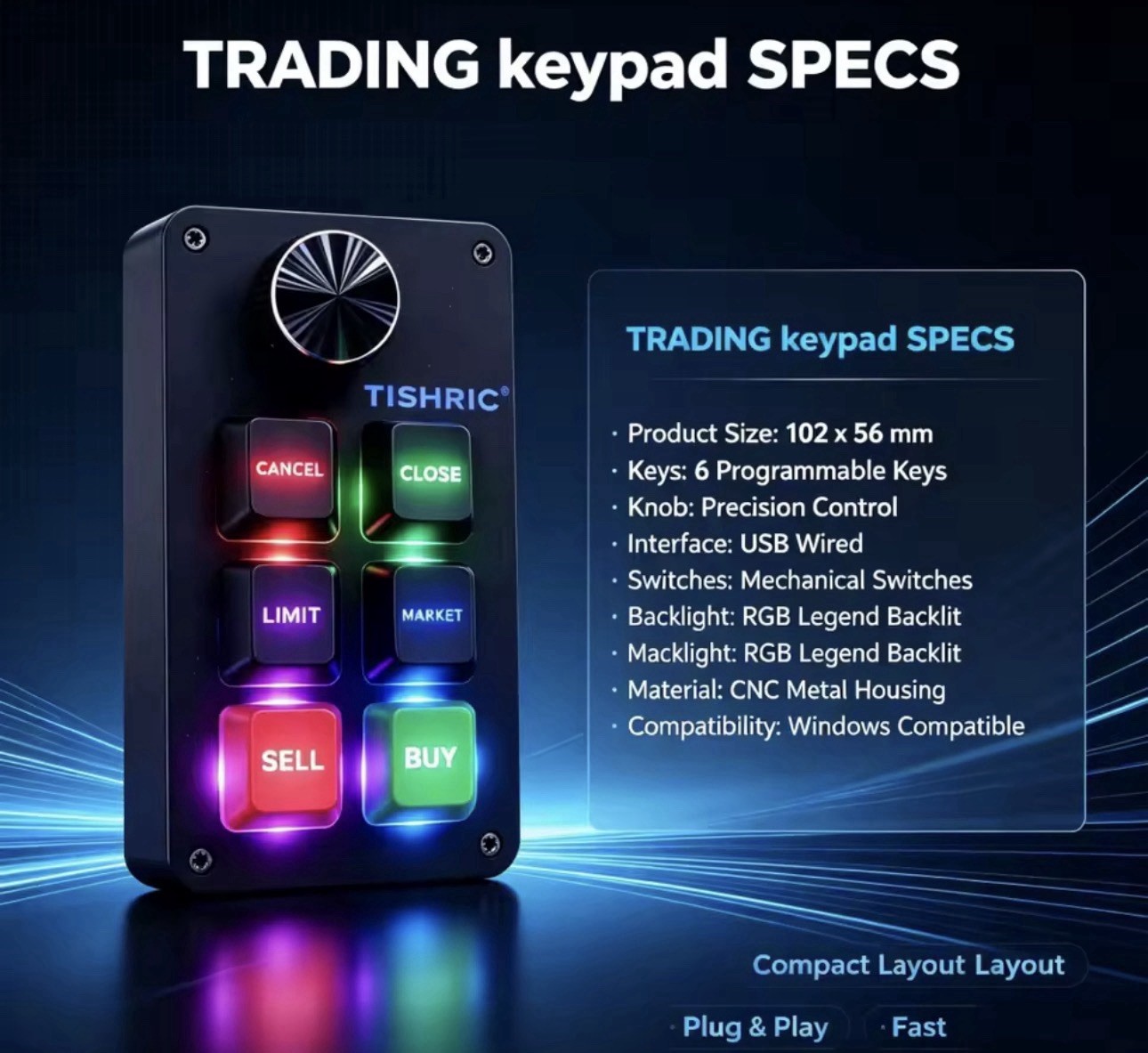 New 6 Keys 1 Knob RGB Macro Programming Mini Keyboard For Stock Trading USB Wins