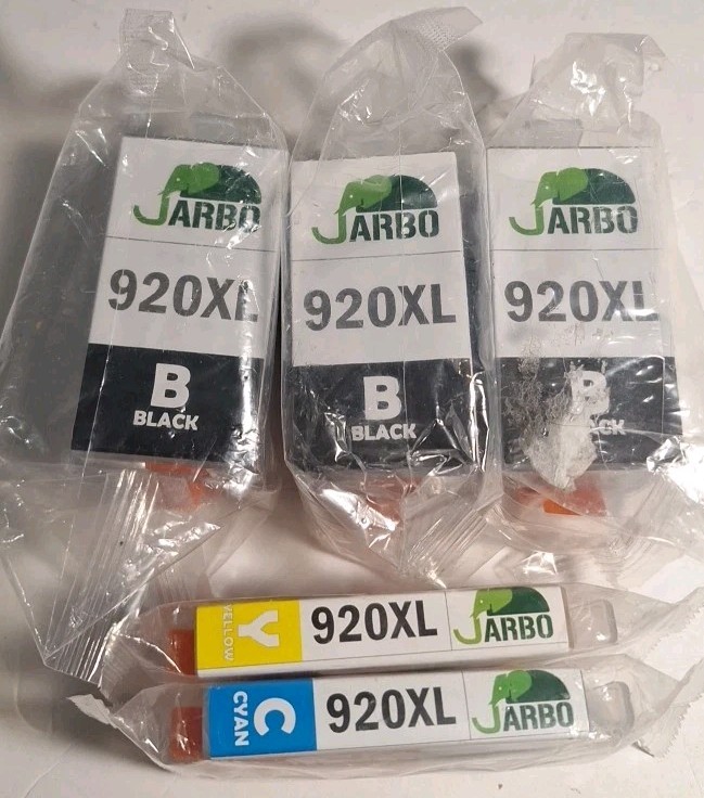 Lot of 5 Jarbo Ink Cartridges 920XL HP 3 Black 1 Cyan 1 Yellow New Sealed 