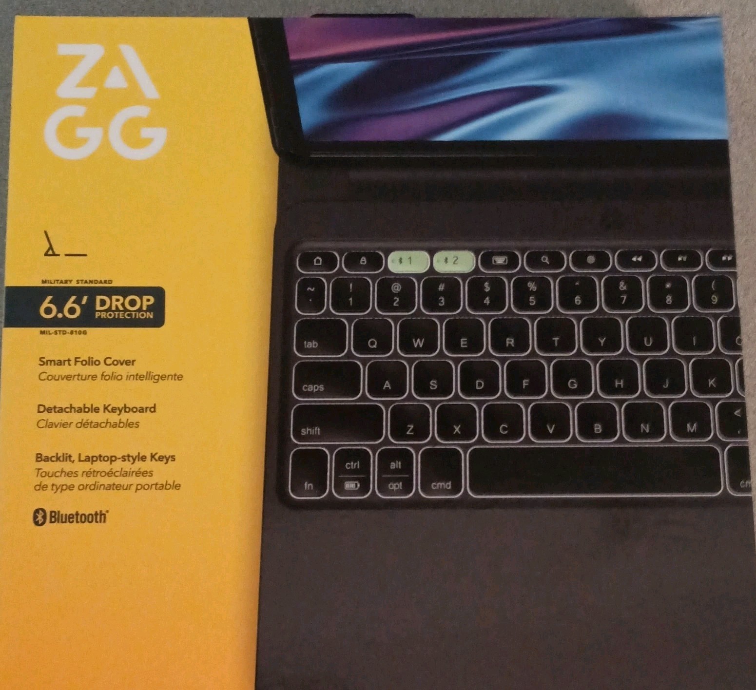 ZAGG Black Keyboard Folio Case Detachable Backlit Bluetooth Keys Cover
