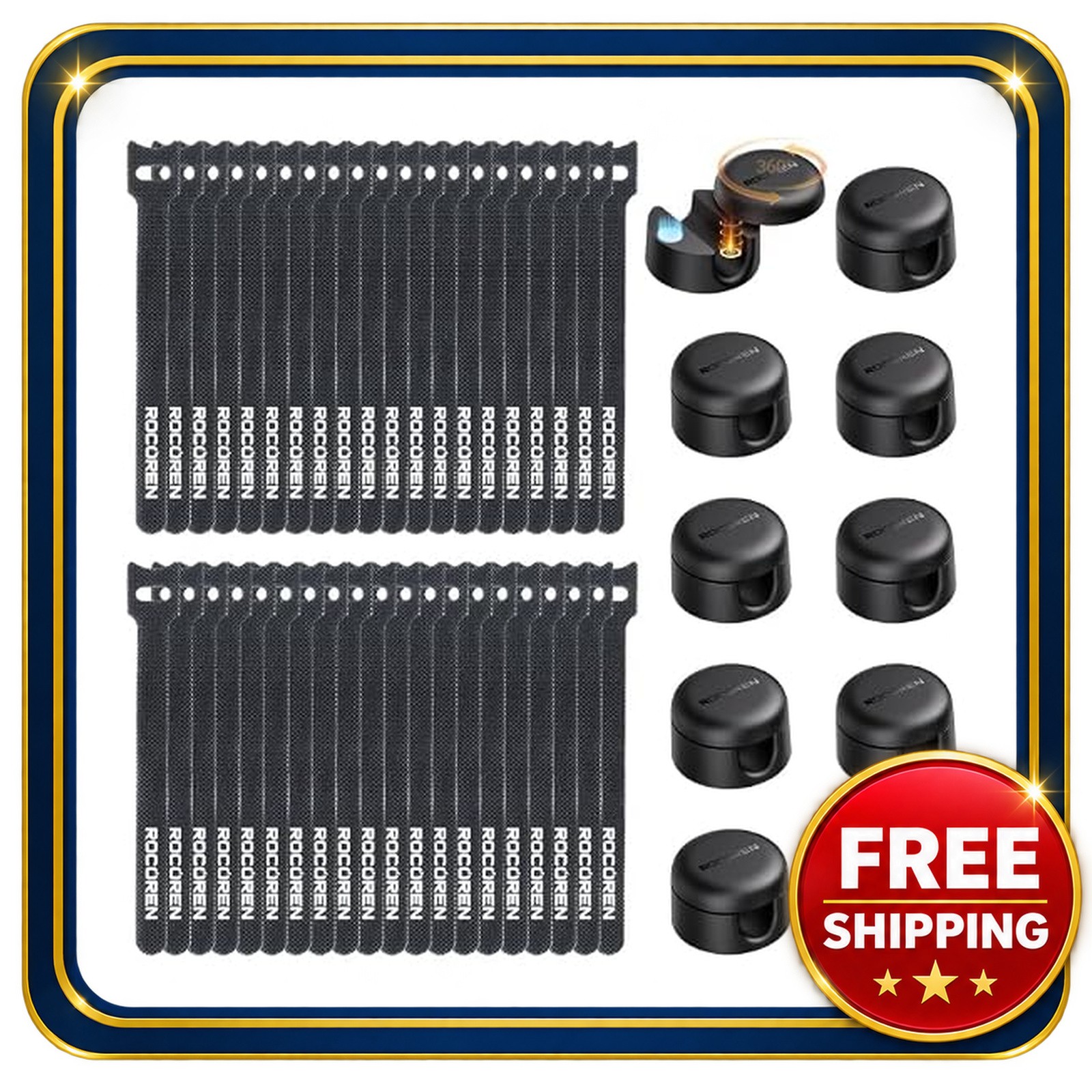 Magnetic Cable Clips 10 Pack with 40 Reusable Ties for Cord Management
