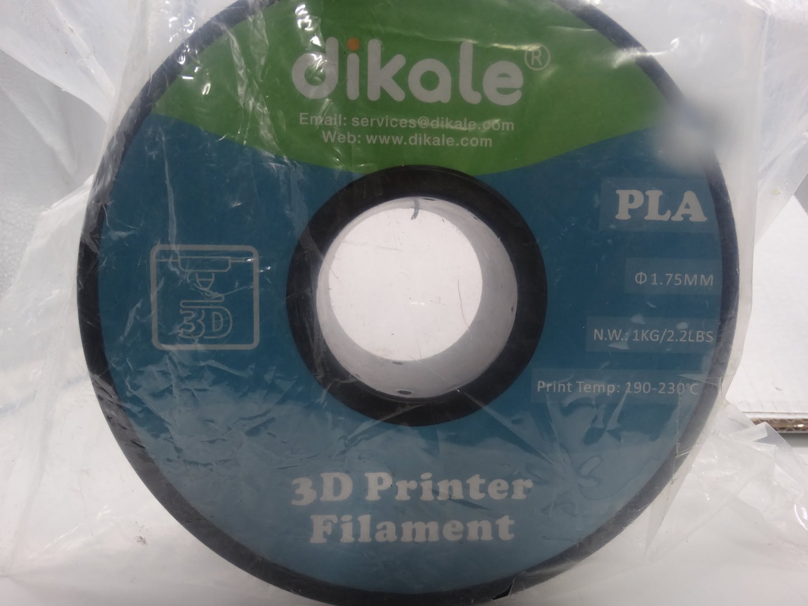 Dikale White PLA 3D Printer Filament 1.75mm 1KG (2.2lbs) Spool - 190-230°C NEW