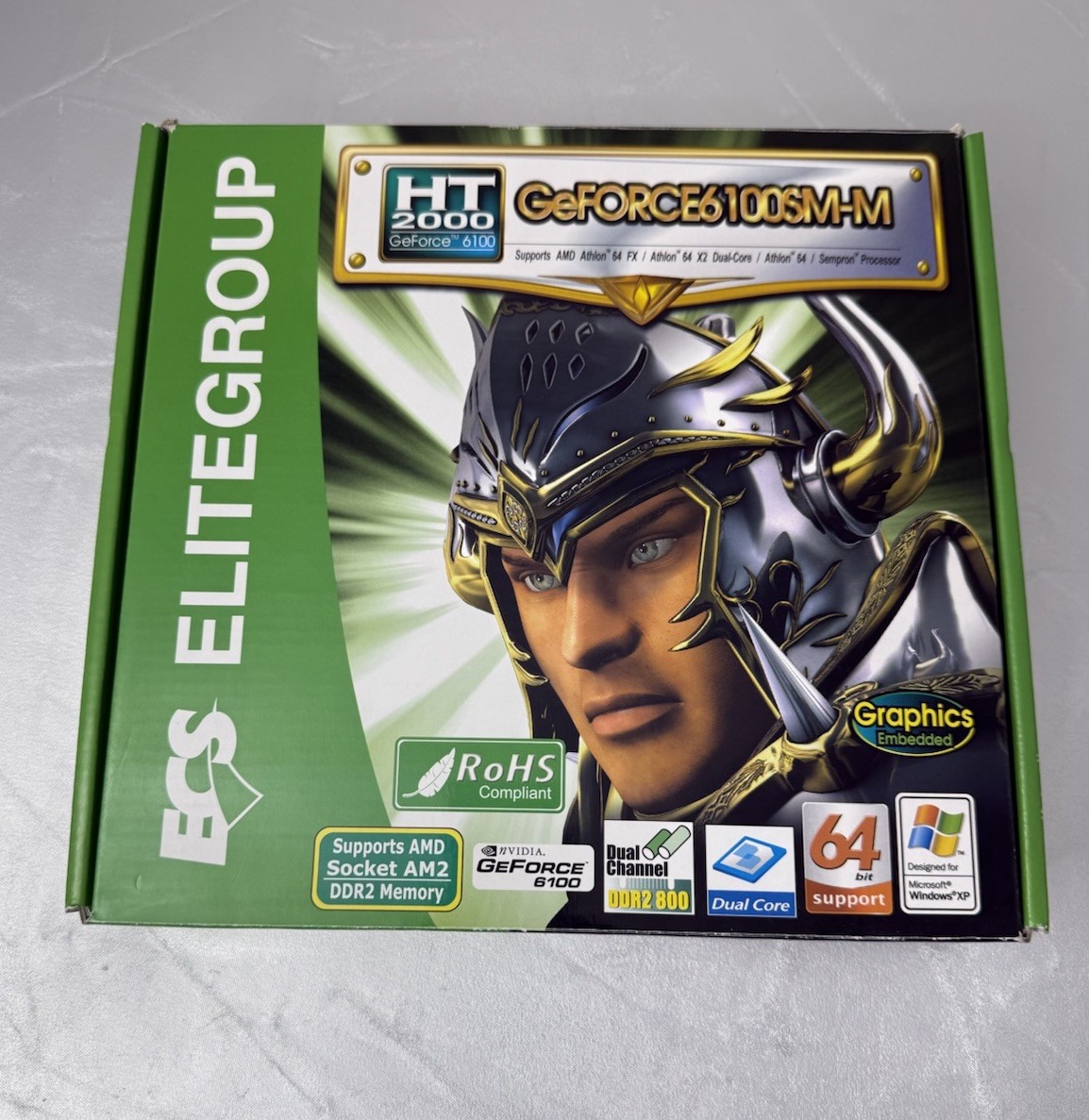 ECS HT2000 GeForce 6100SM-M (V1.0/1.0A) Motherboard + Extras - NEW