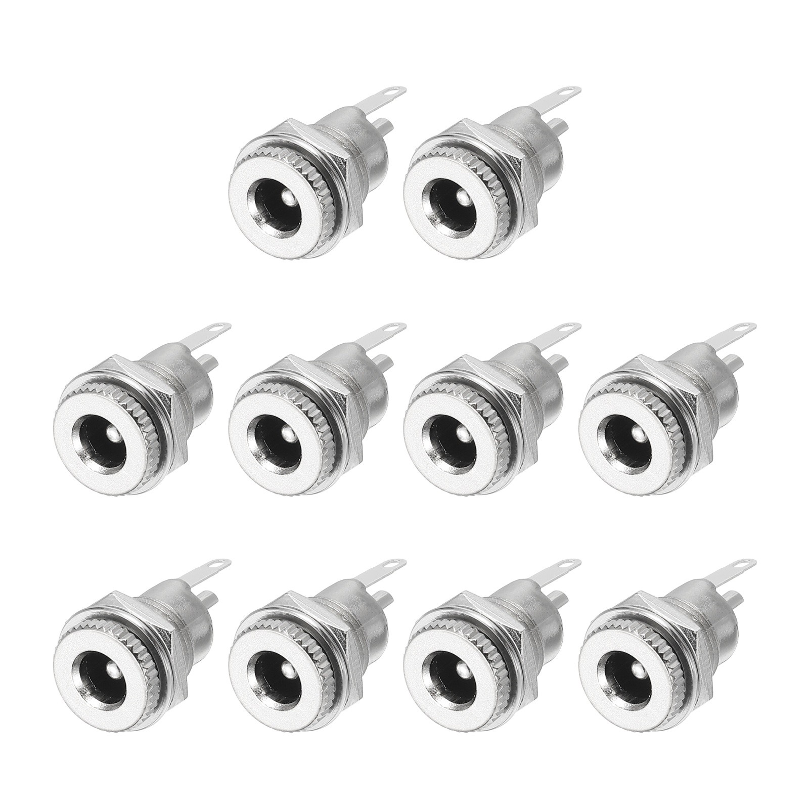 10pcs DC5525 Power Jack, 12V 1A 12.5x12.5x26.5mm 2 Pin with Nut Washer, Silver