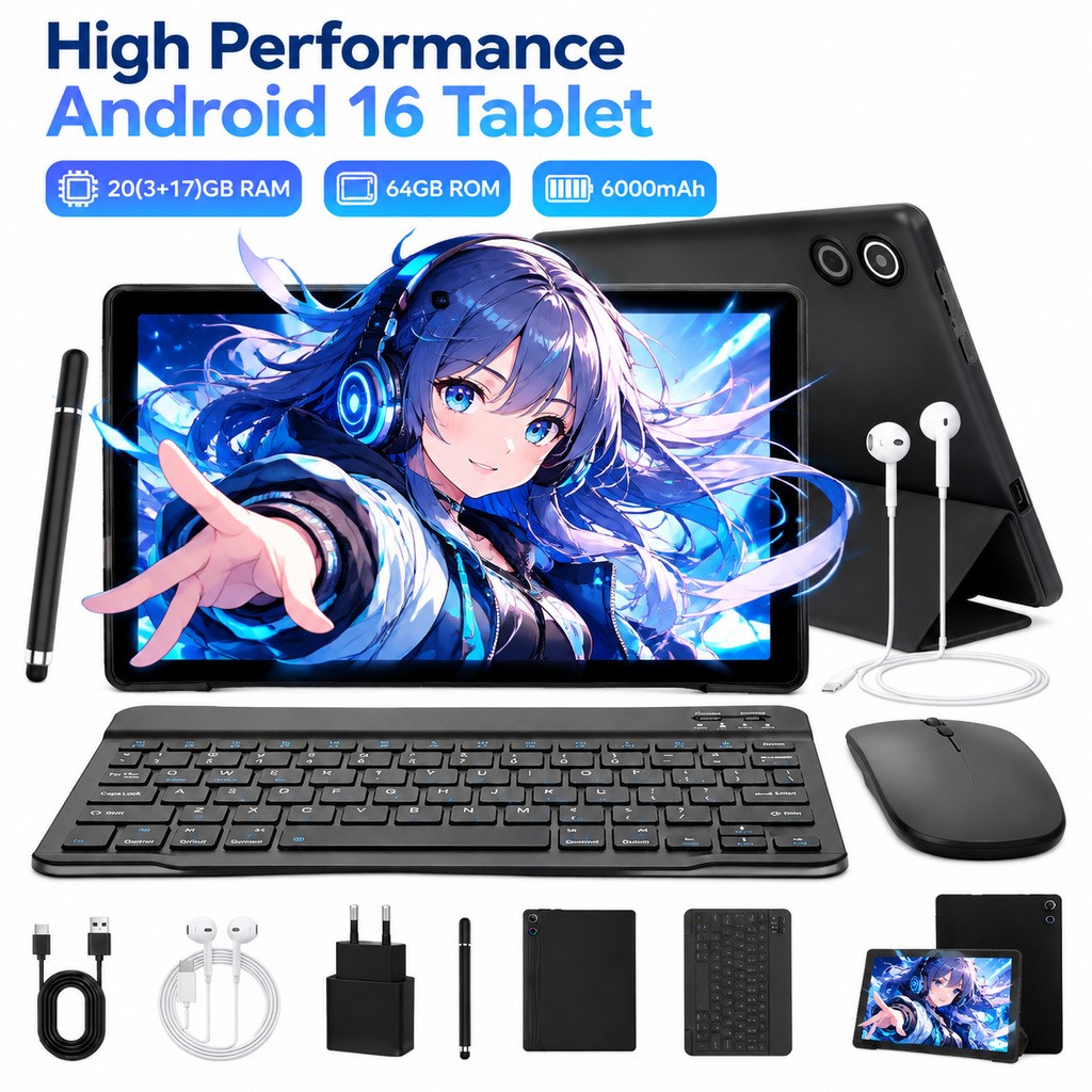 Android 16 Tablet 10 inch IPS HD 24GB RAM 64GB ROM Dual Camera 8MP+5MP Wifi 5G