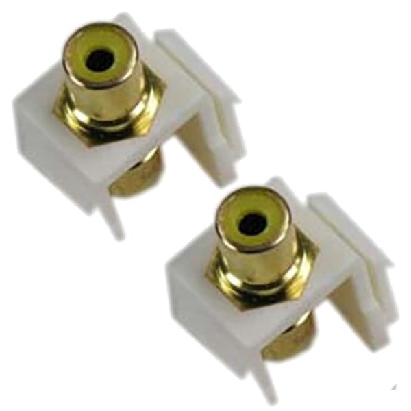 2x RCA Female to Female Keystone Jack Coupler Snap In Insert Yellow Center White
