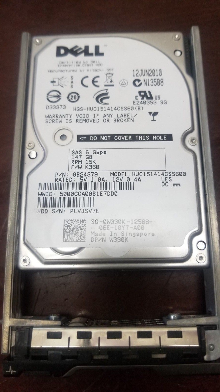 Dell W330K 146GB 15k RPM 2.5" SAS Hard Drive with Tray