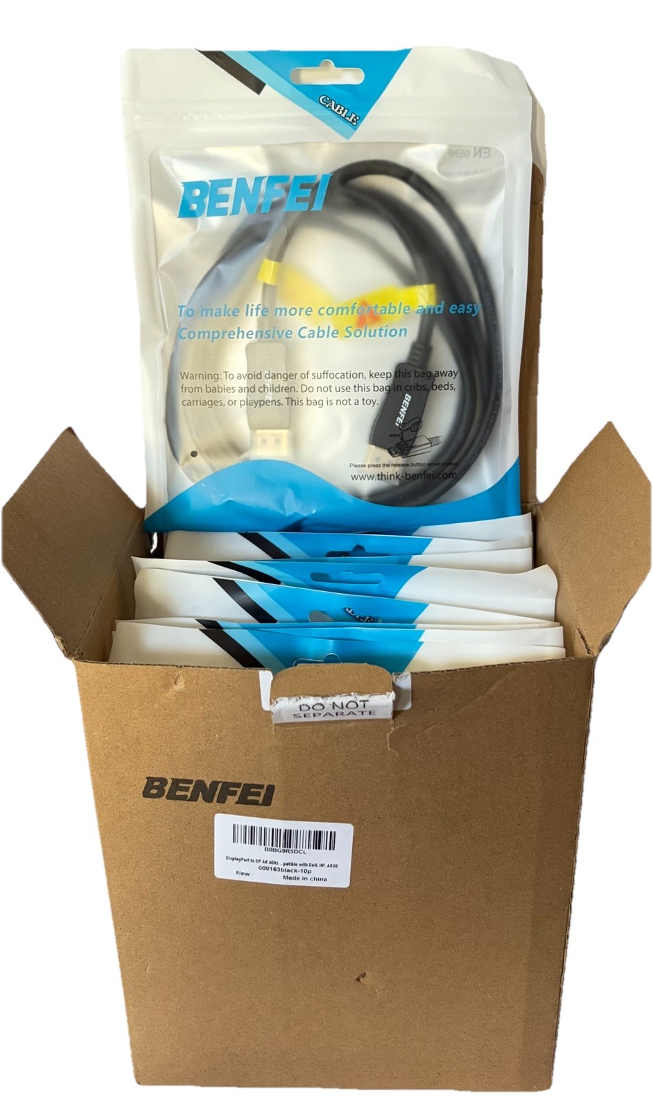 SET OF 10  BENFEI DP TO DP CABLE BLACK 6FT DISPLAY PORT [163BLACK] New-OpenBox