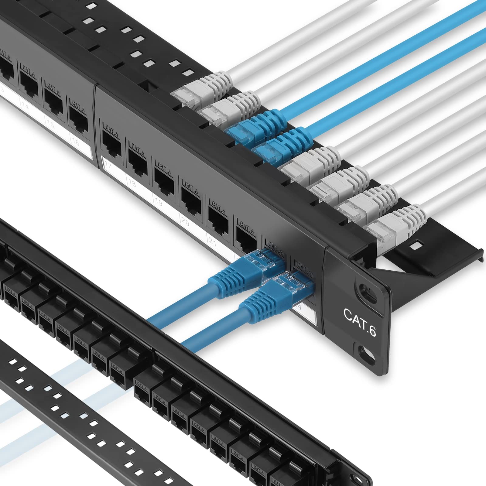 Patch Panel 24 Port Cat6 Inline Keystone 10G UTP 19Inch 1U Fits Cat 5/5e/6