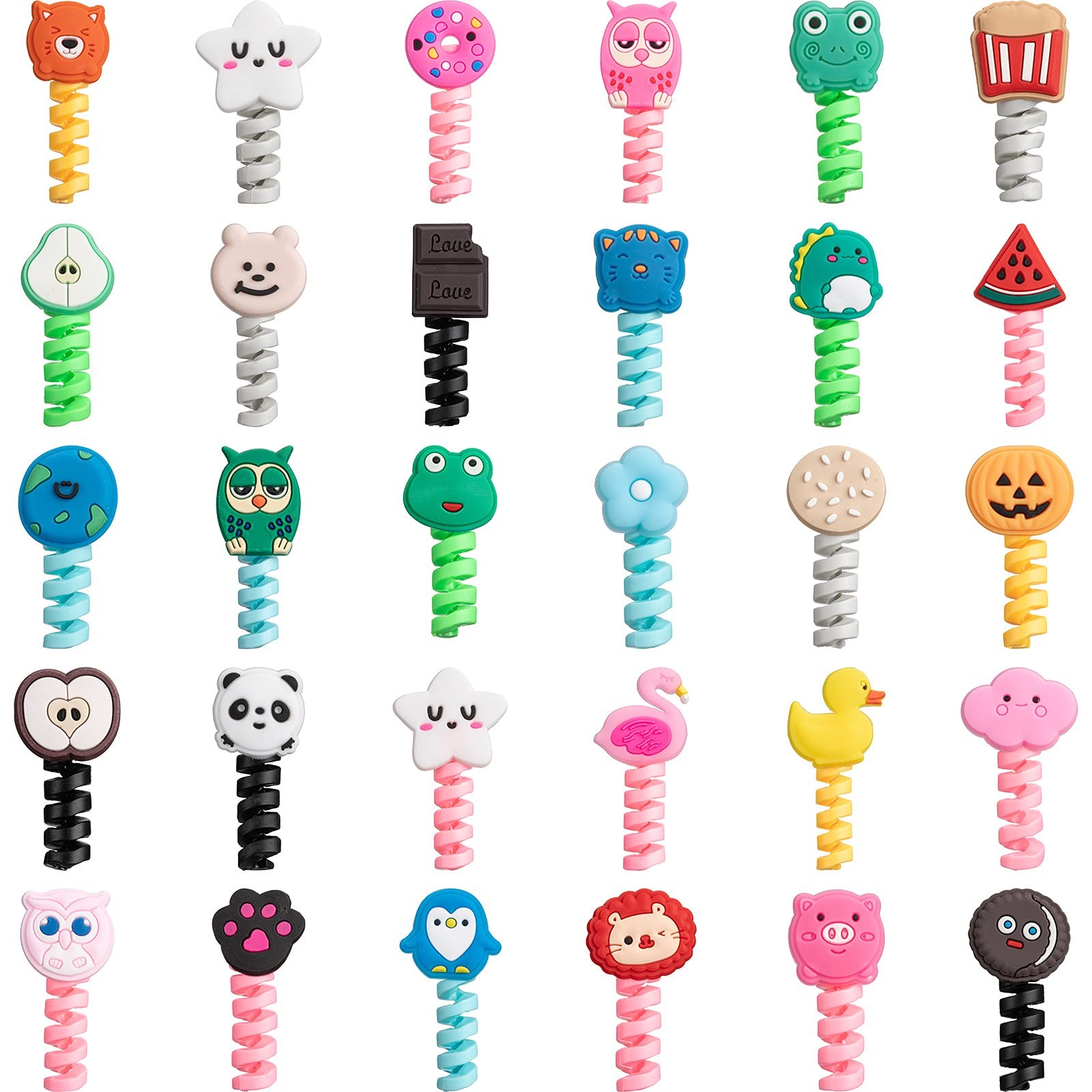 32PCS Cartoon Animal Charger Cable Protectors Cute USB Cord Protectors