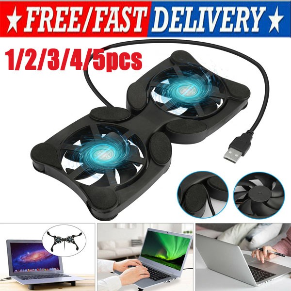 Dual USB Cooling Fan Pad Foldable Slim Fans Cooler Stand For Laptop PC Notebook