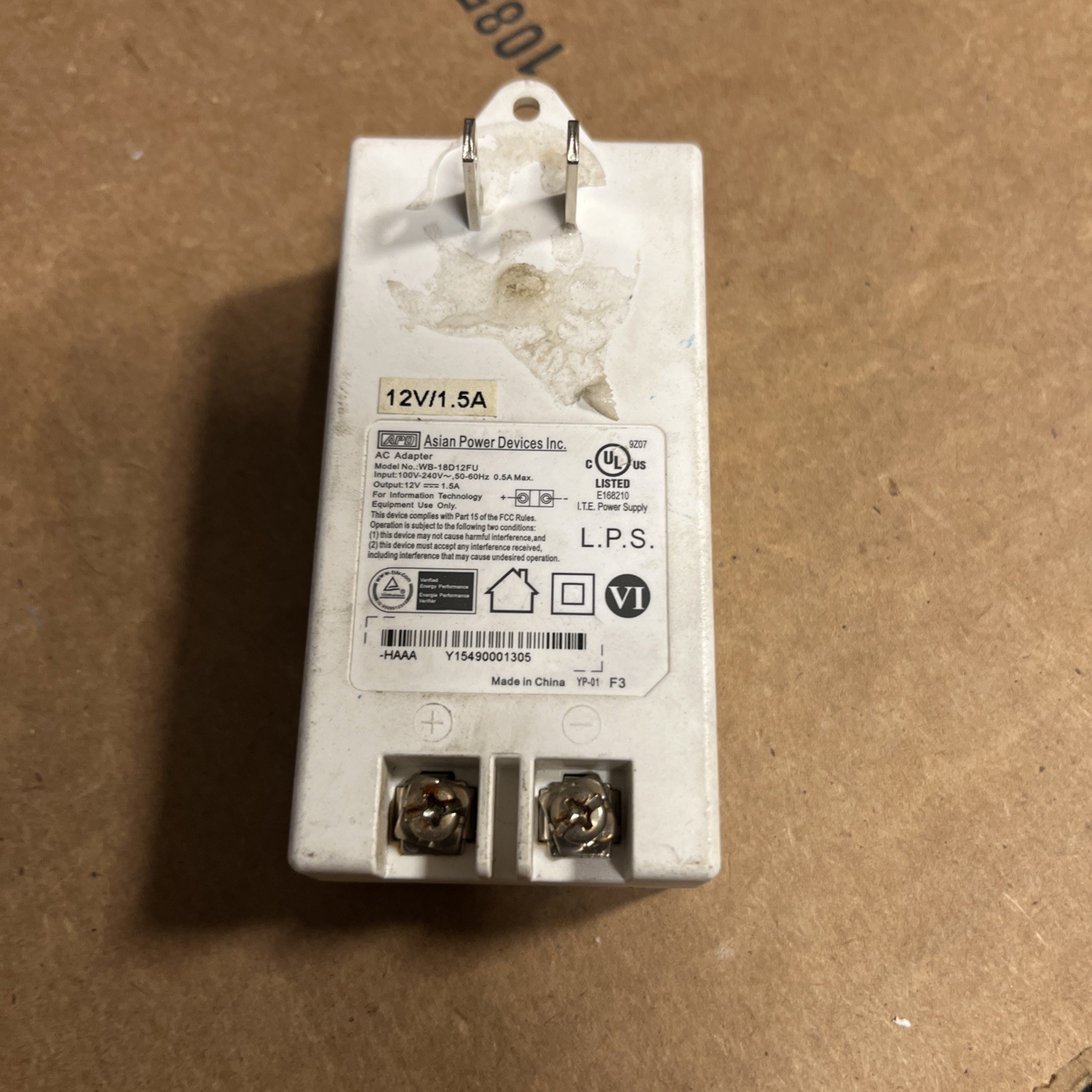 NEW Genuine AC Adapter APD Asian Power Devices WB-18D12FU AC 12V 1.5A 18W USA