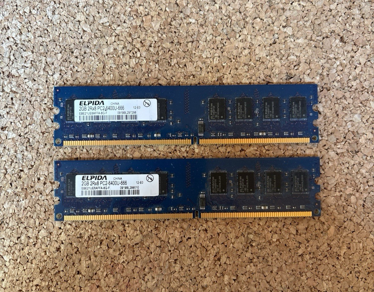 4GB 2x2GB Kit PC2-6400 DDR2-800 ELPIDA BLUE EBE21UE8AFFA-8G-F Desktop Ram DIMM