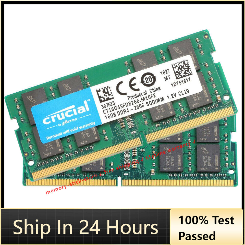 CRUCIAL DDR4 16GB 2666 MHz PC4-21300 Laptop SODIMM Notebook Memory RAM 2PCS 16GB
