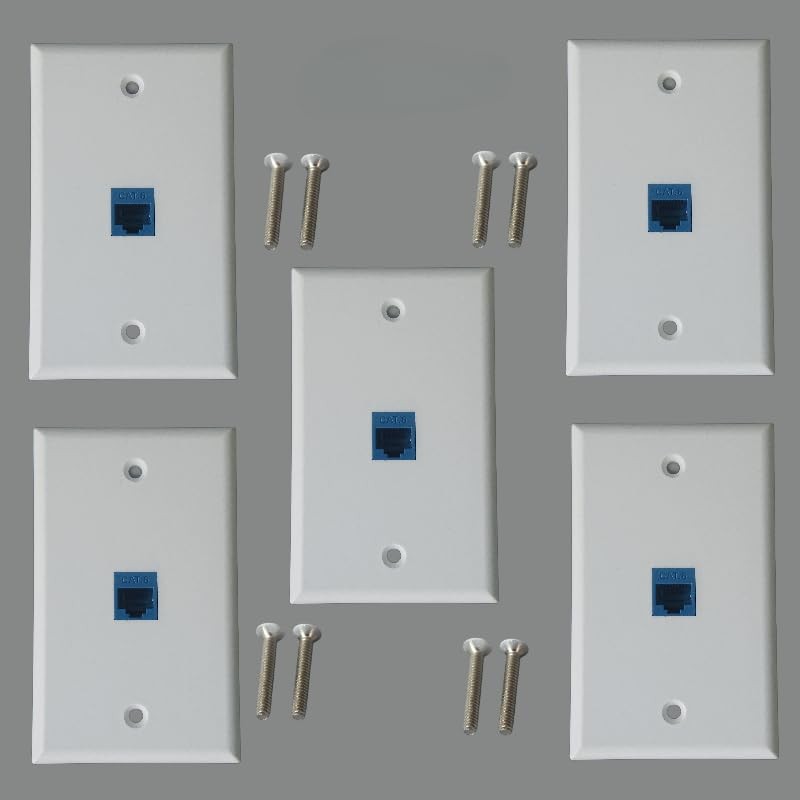 5 PCS Single Gang 6-Port Cat6 Ethernet Wall Plate, Female-Female, Detachable