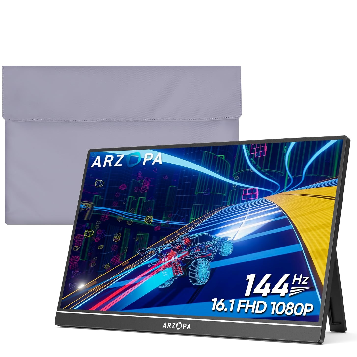 ARZOPA Portable Monitor & Sleeve,16.1'' 144Hz 1080P FHD Laptop black