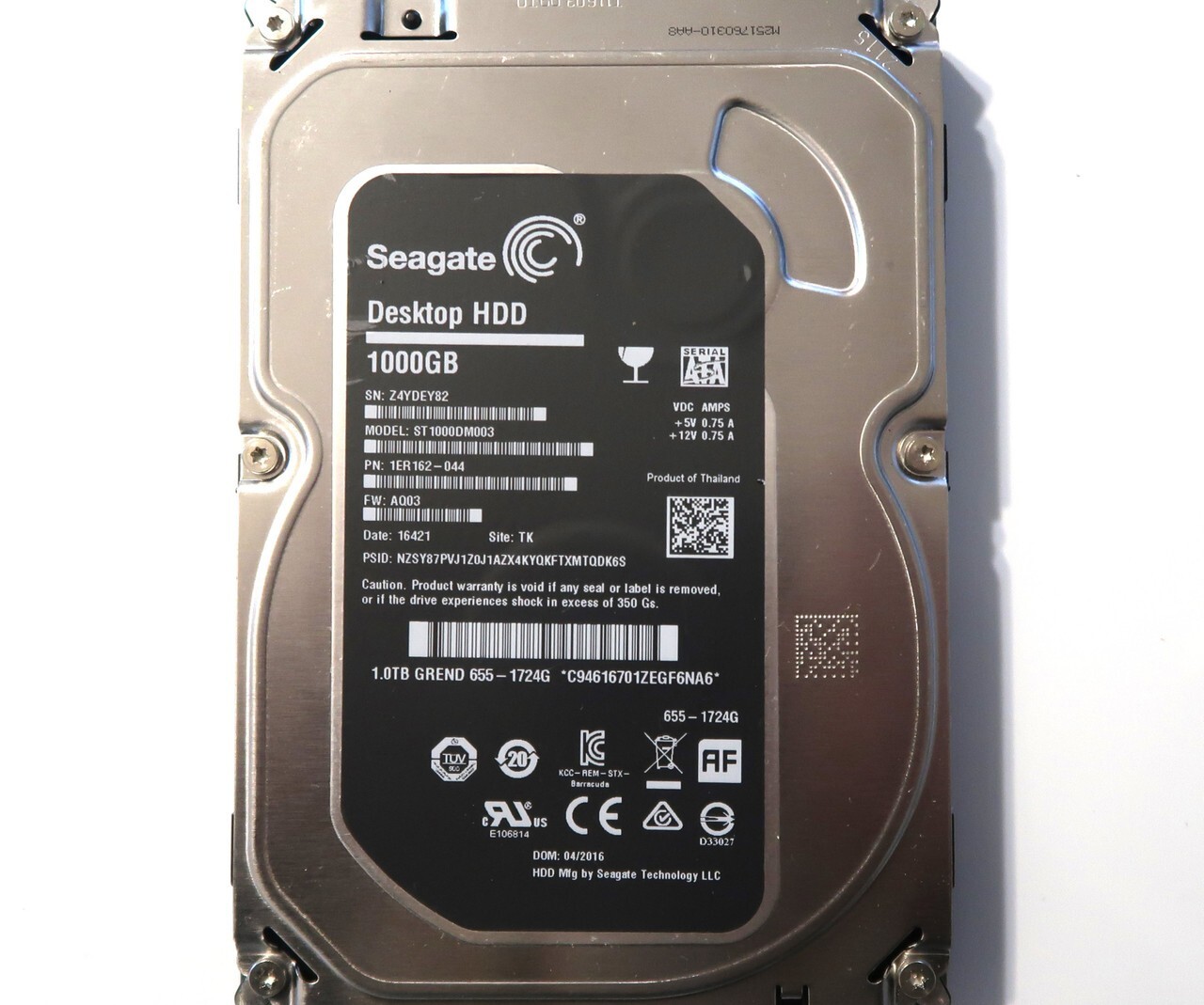 Seagate ST1000DM003 1ER162-044 AQ03 (Z4YD) TK 1TB 3.5" Sata APR/2016 Thailand