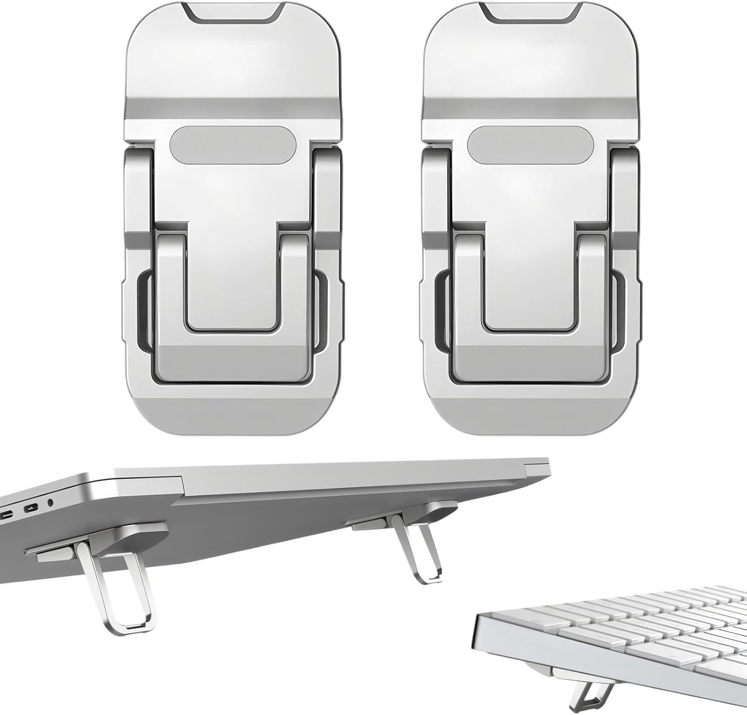 2 Pcs Zinc Alloy Foldable Laptop Stands, Portable Computer Keyboard Riser Feet