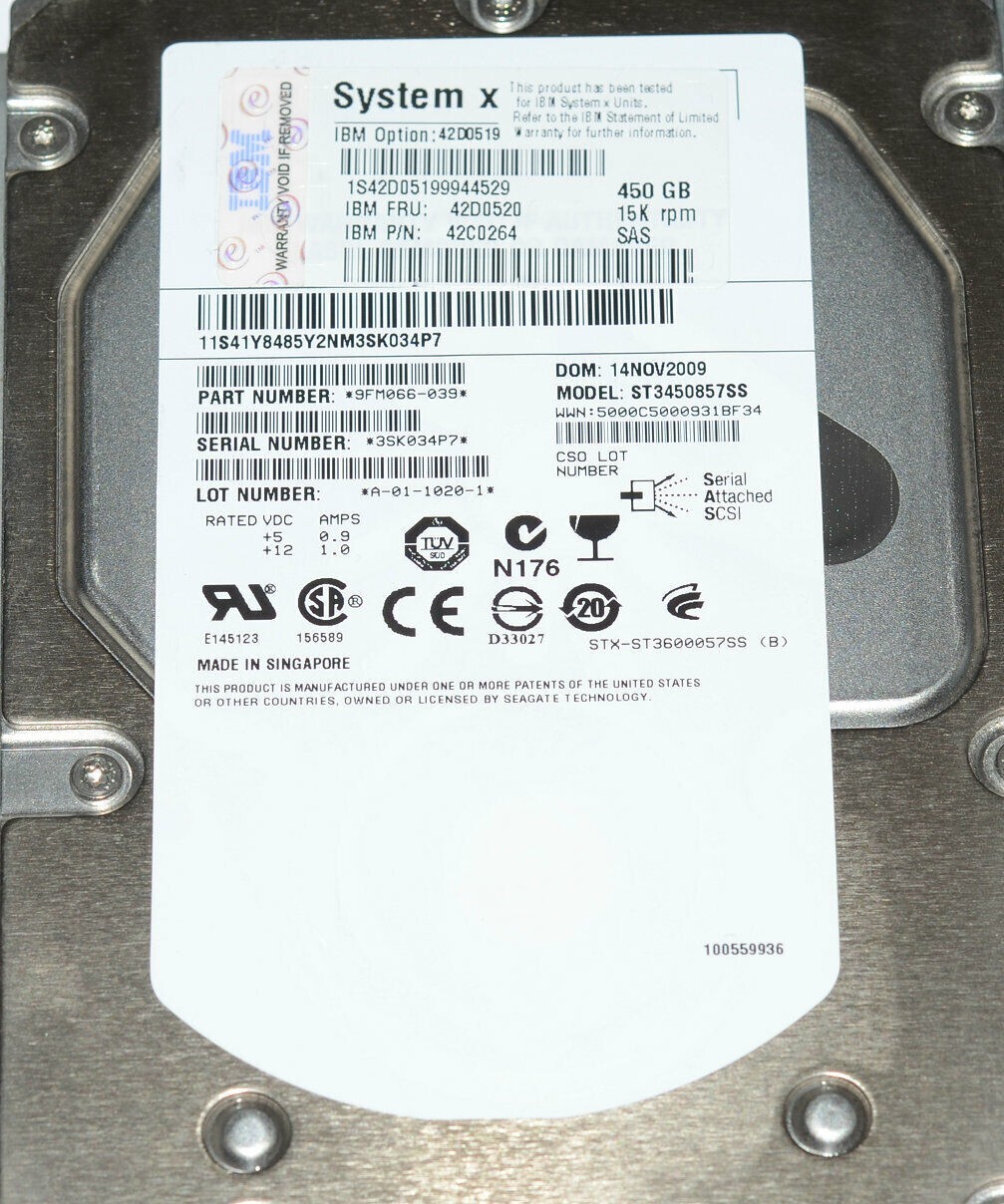 NEW 42D0519 42D0520 46M7030 IBM 450GB 15K SAS 3.5" HS HDD for System x3650 x3550