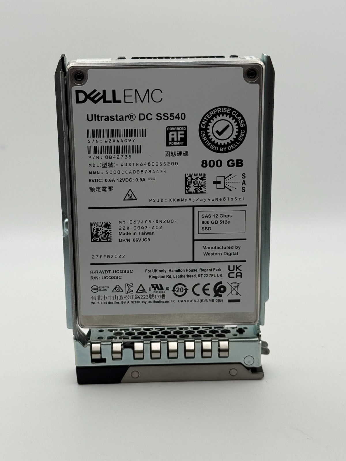Dell EMC 800GB SAS SSD 12Gb/s 2.5" 512e 06VJC9 WUSTR6480BSS200 SS540