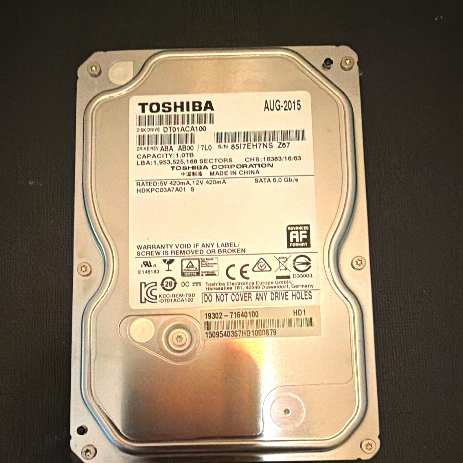 Toshiba DT01ACA100 1TB 3.5" SATA III 7200RPM 32MB Cache Internal HDD