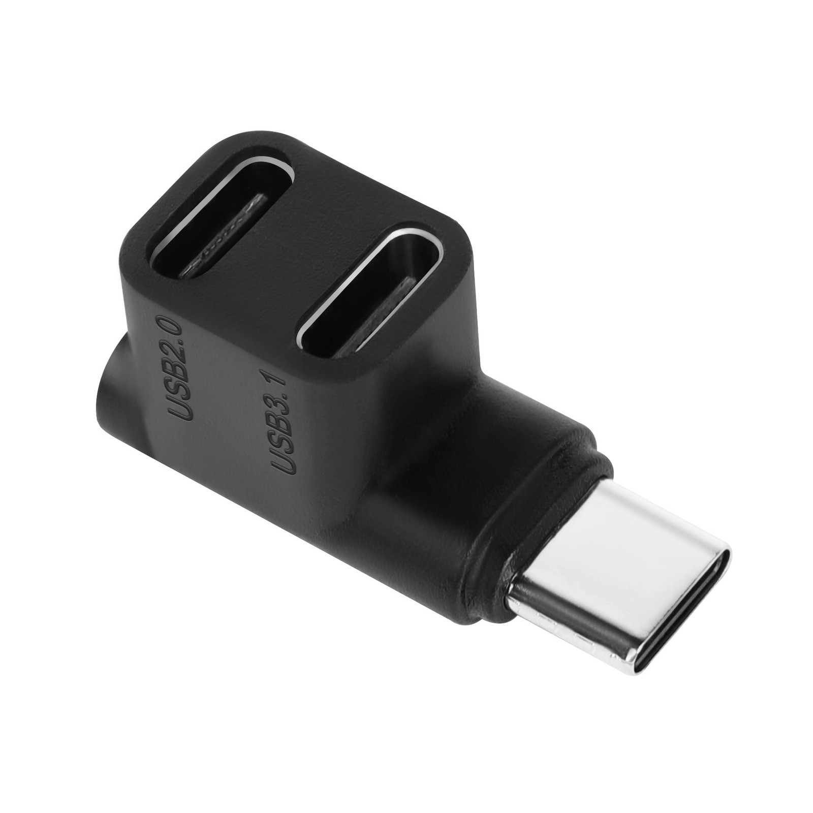 QIANRENON 1 to 2 USB C 3.1 90 ° Angle Adapter 10Gbps Type C Black 