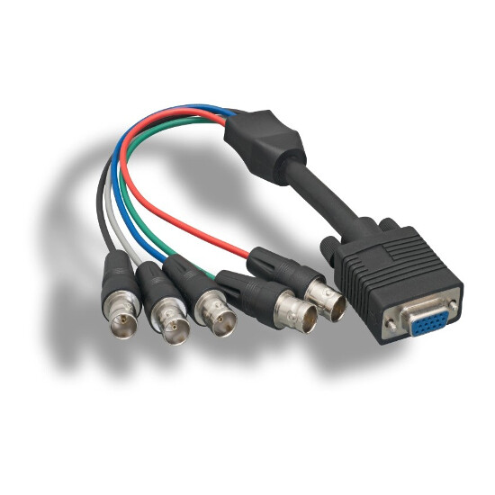 KNTK 1' VGA Female to 5BNC Female Video Adapter 24AWG HD15/RGBHV PC CCTV Black