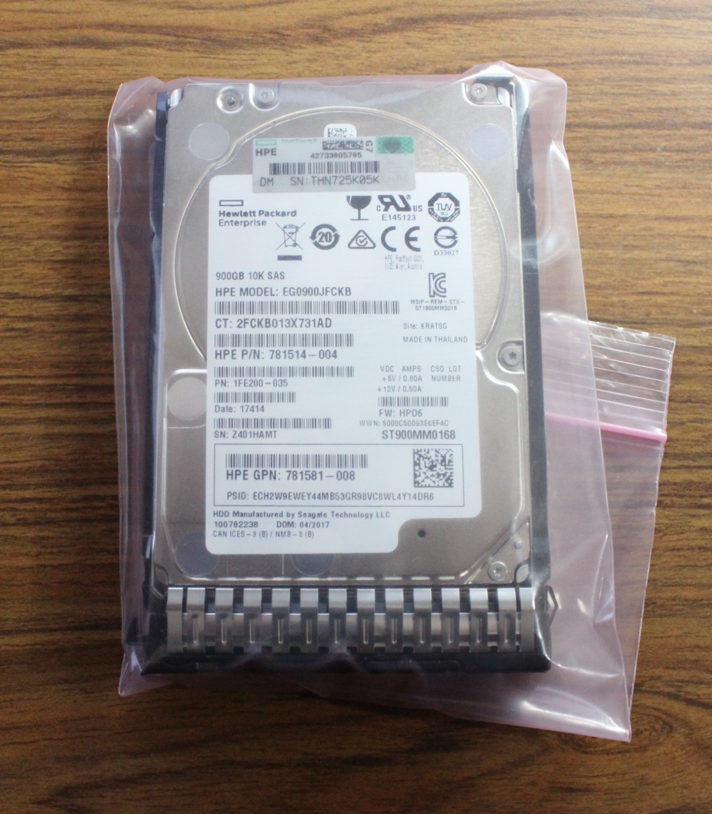 HPE 900GB 12G SAS 10K 2.5" HDD EG0900JFCKB 785411-001 Dual Port SmartDrive #0476