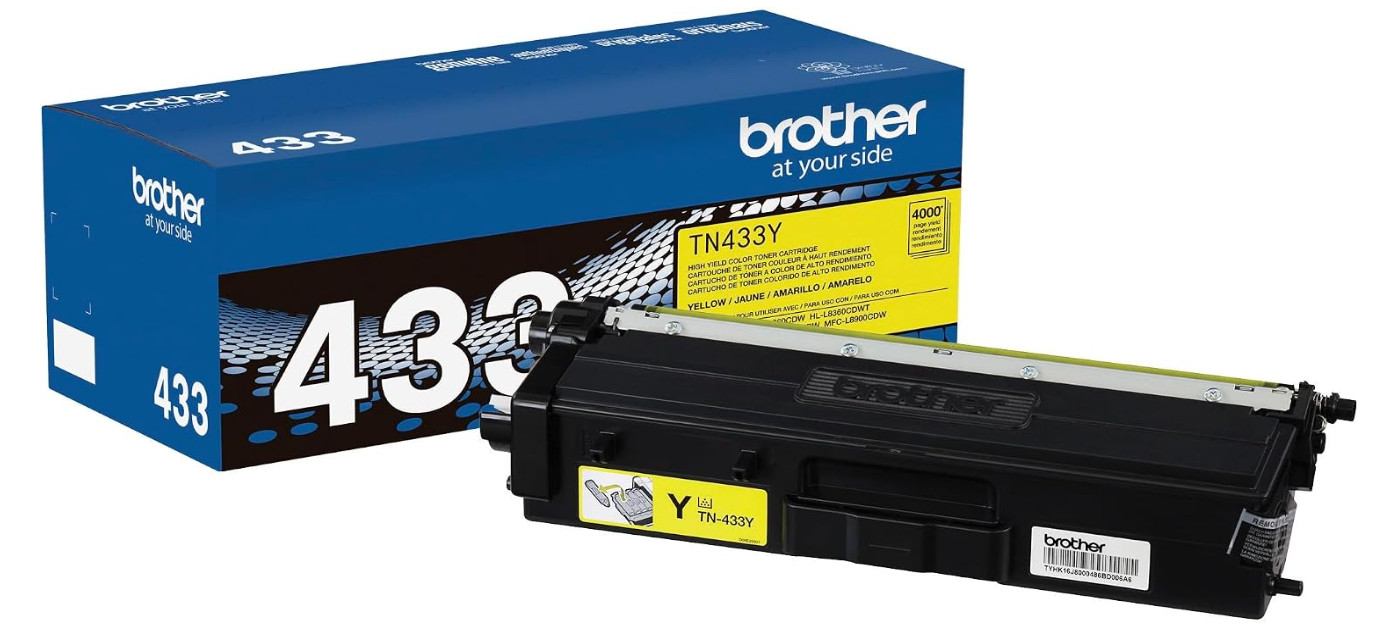 Brother TN433Y Yellow Toner Genuine OEM High Yield 4000 Pages New