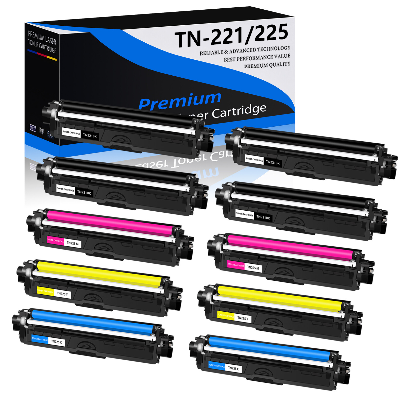 10PK TN221 TN225 BK/C/M/Y High Yield Toner for Brother MFC-9340CDW HL-3170CDW