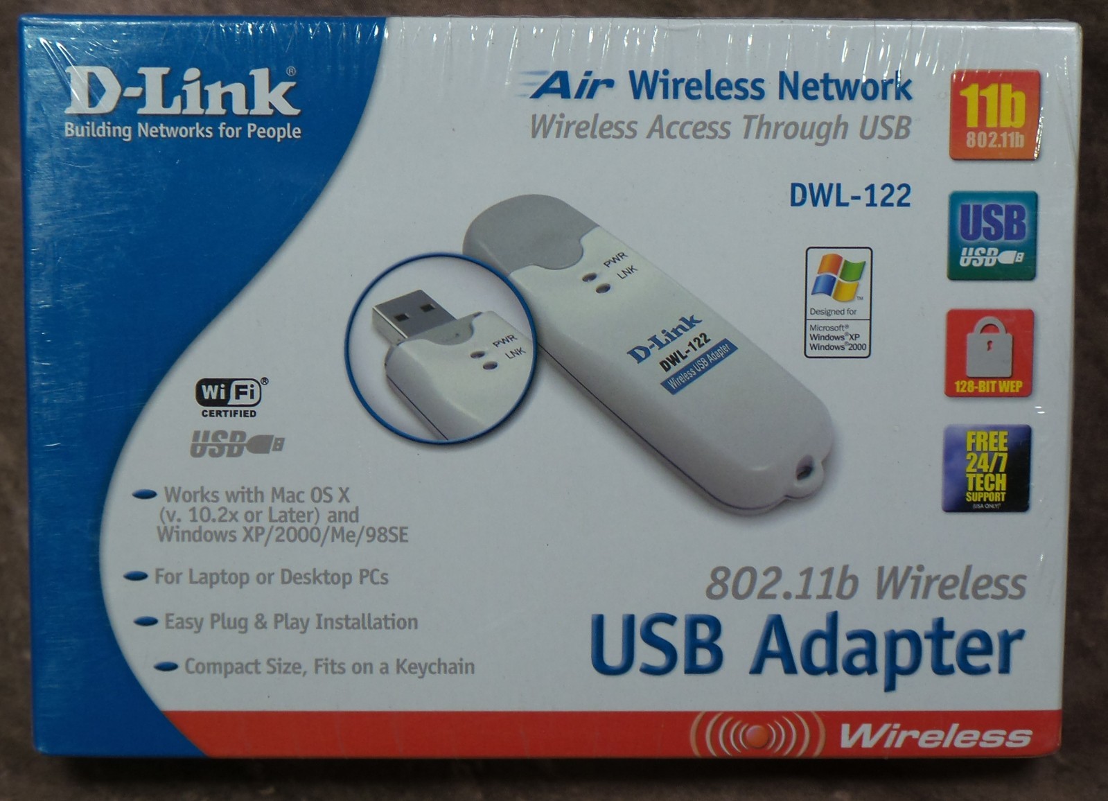 D-Link DWL-122 Dlink Wireless 802.11b USB Network Adapter WiFi Windows MAC - NEW
