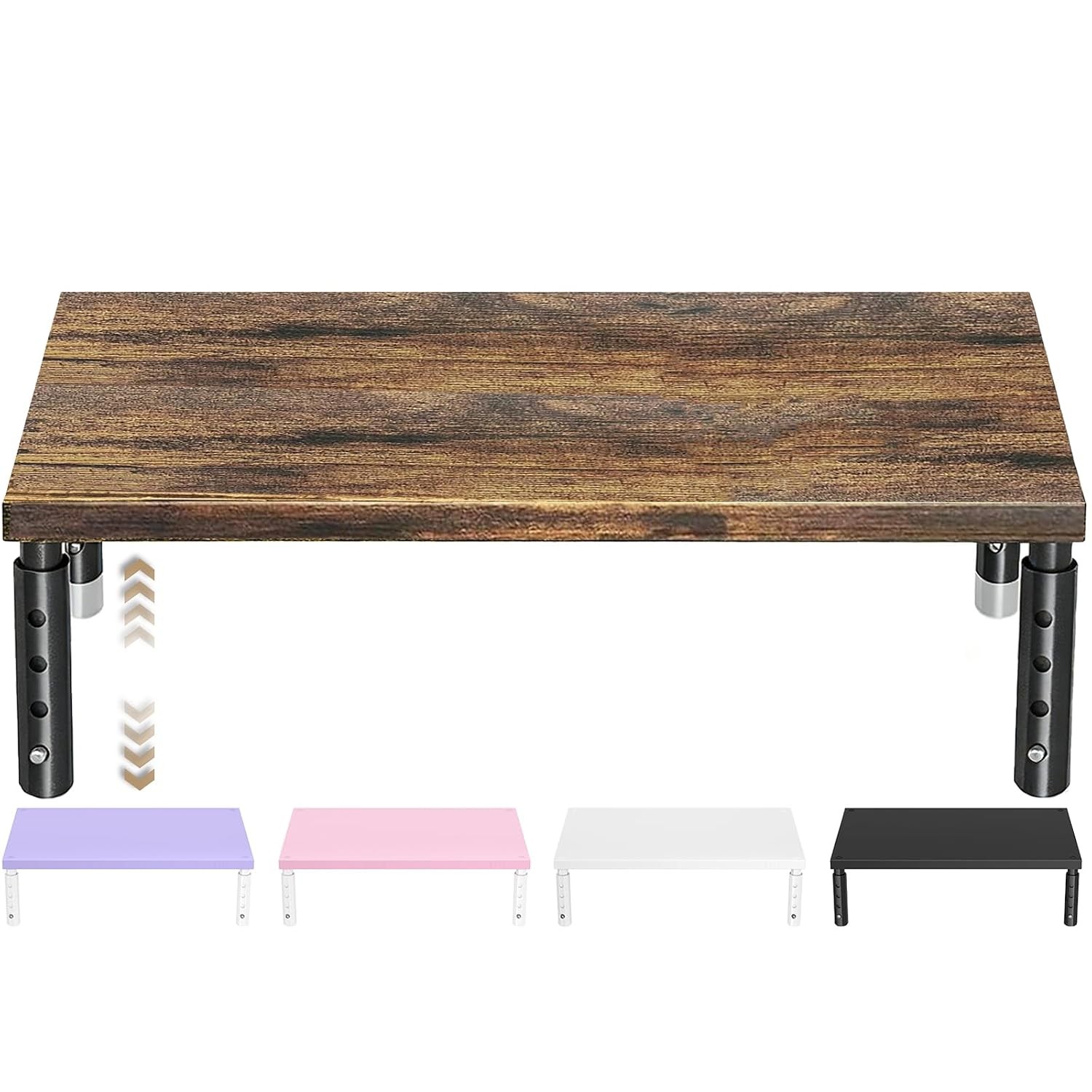 Brown Adjustable Wood 1 Tier Computer Monitor Stand Riser with Cable Management