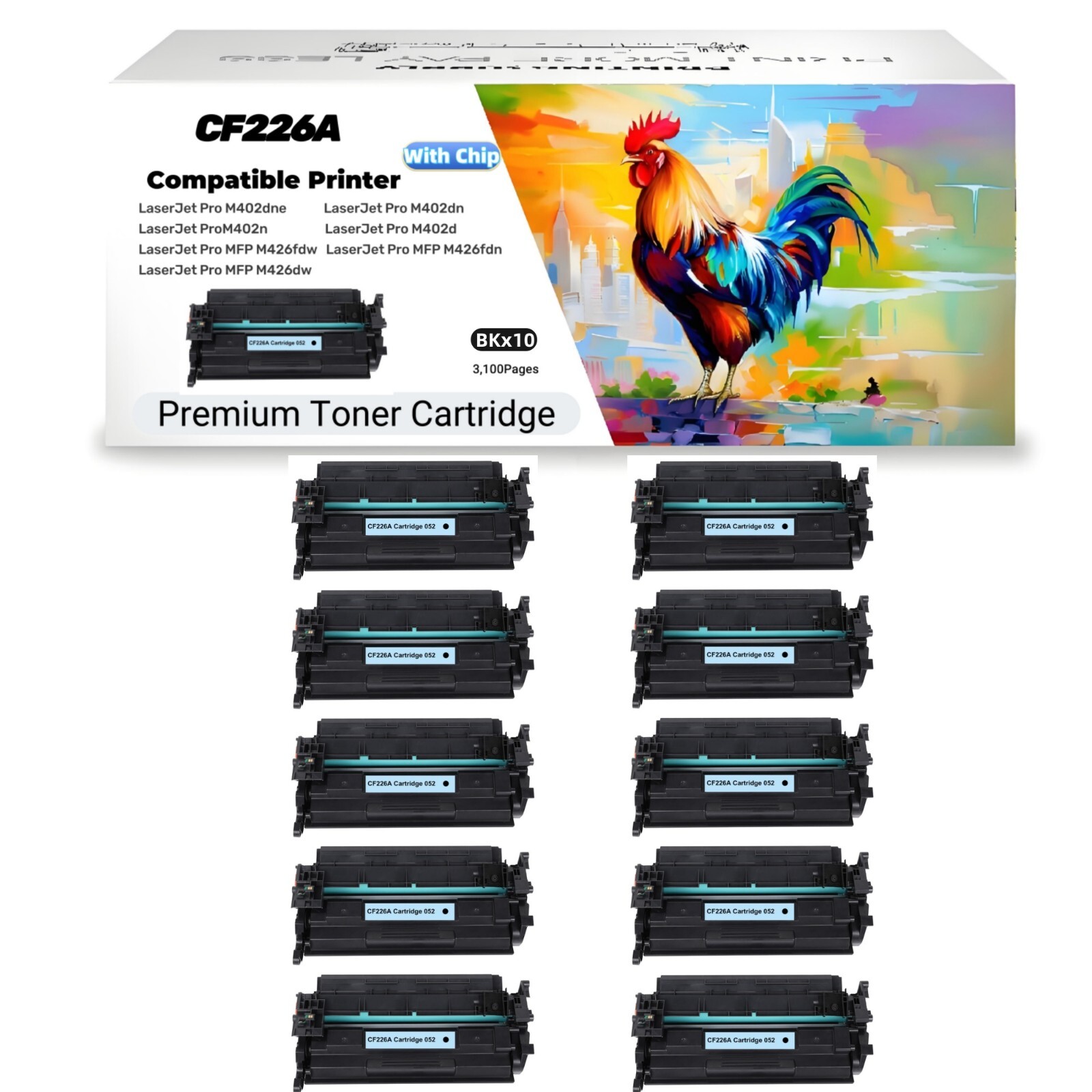 Compatible 10PK HP CF226A 26A Toner for M402n M402dn M402dw M426fdw 3100pg