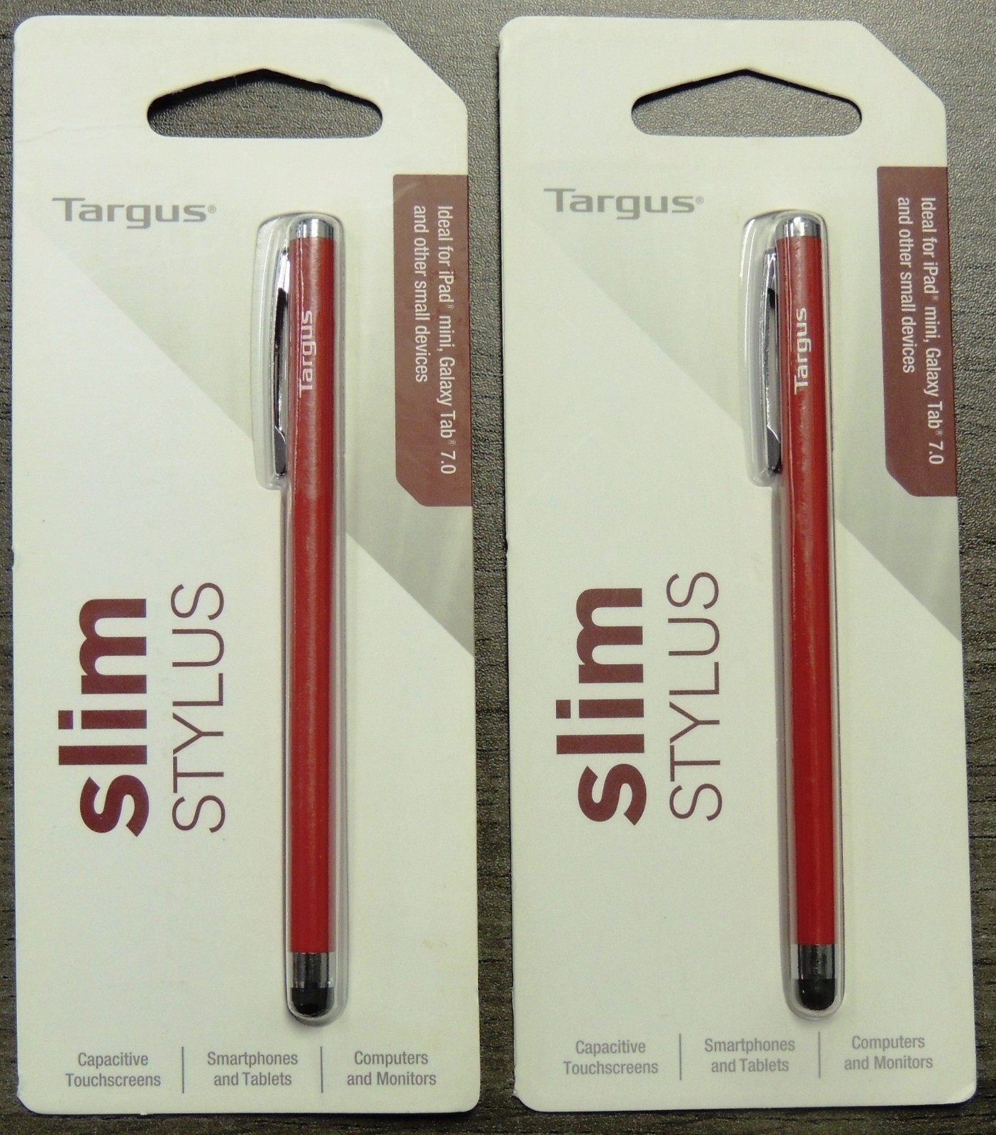 2 Targus Slim Stylus For Smartphone, iPad and Galaxy Devices, Red, Sealed Packs