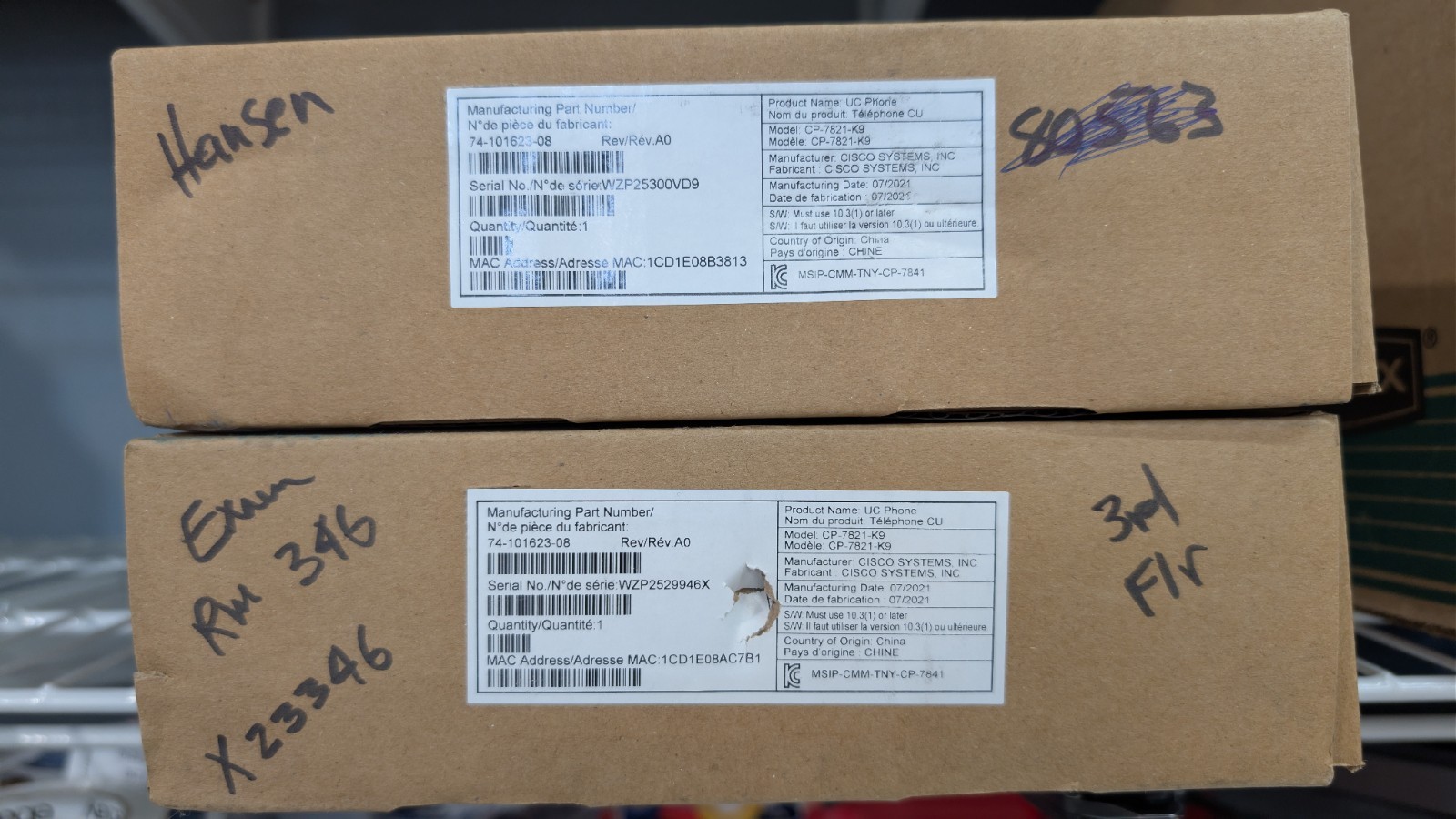 2x LOT: New in Box Cisco CP-7821-K9 VOIP Business Phones w/ Handsets + Stands