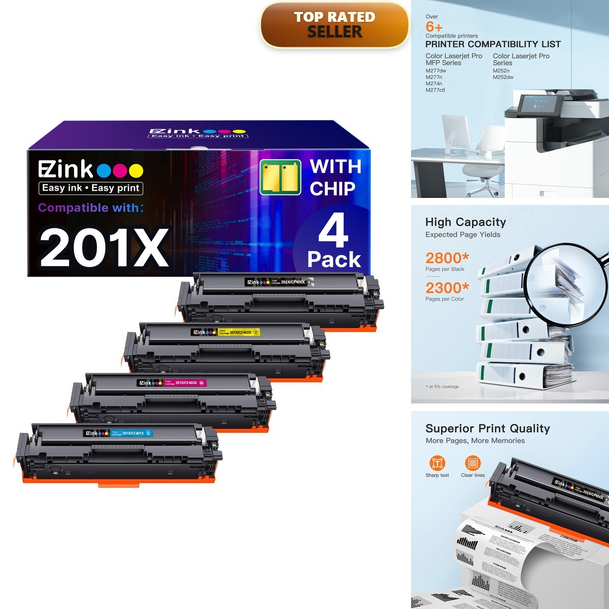 E-Z Ink 201X Replacement HP 201X Toner Cartridges 4 Pack High Yield
