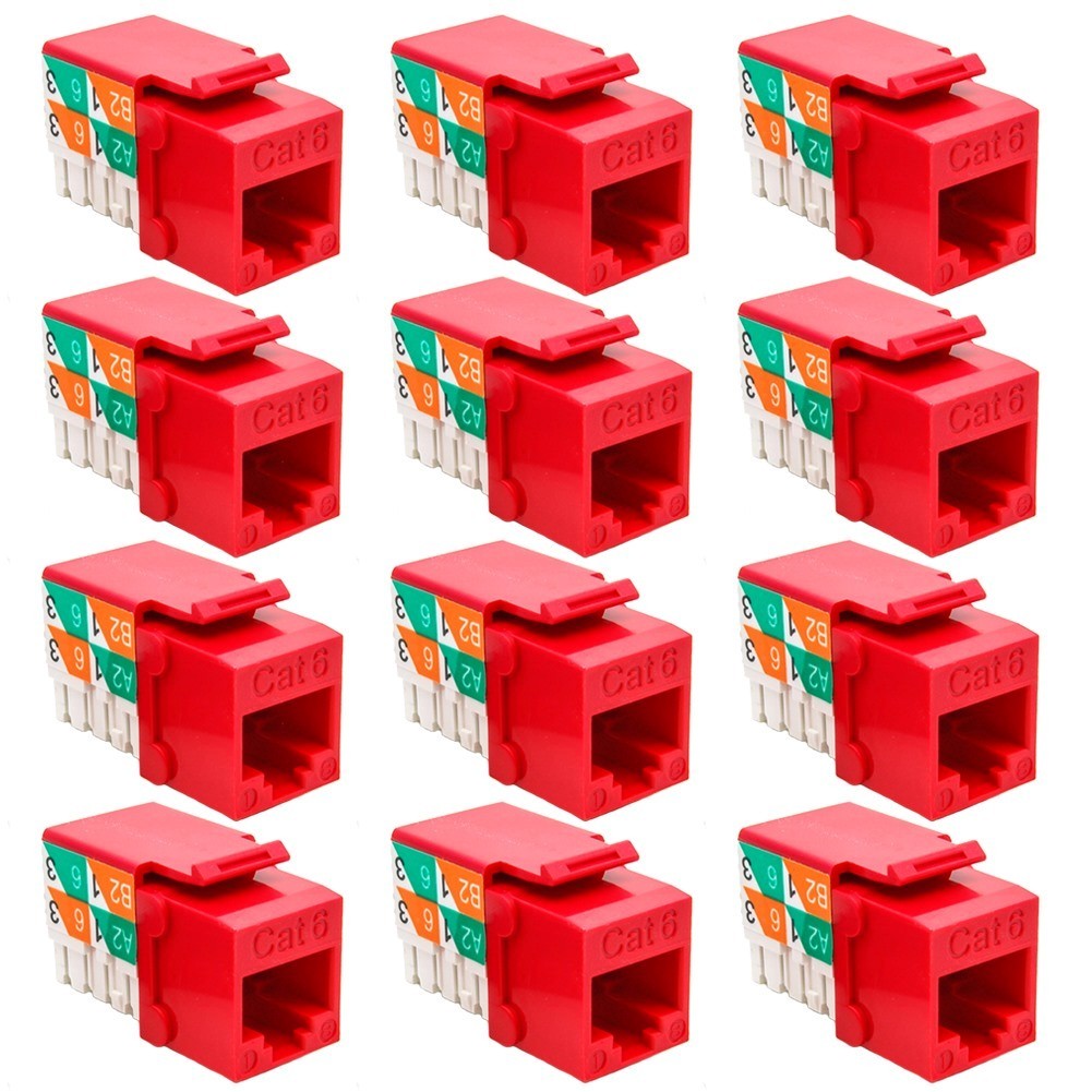 12 Pcs RJ45 Cat6 Network LAN Ethernet Keystone Jack 110 Punch Down Snap In Red