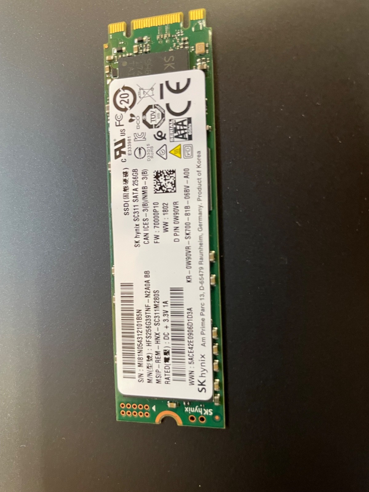 SK Hynix SC311 SATA 256GB M.2 SSD HFS256G39TNF-N2A0A 0W90VR Solid State Drive