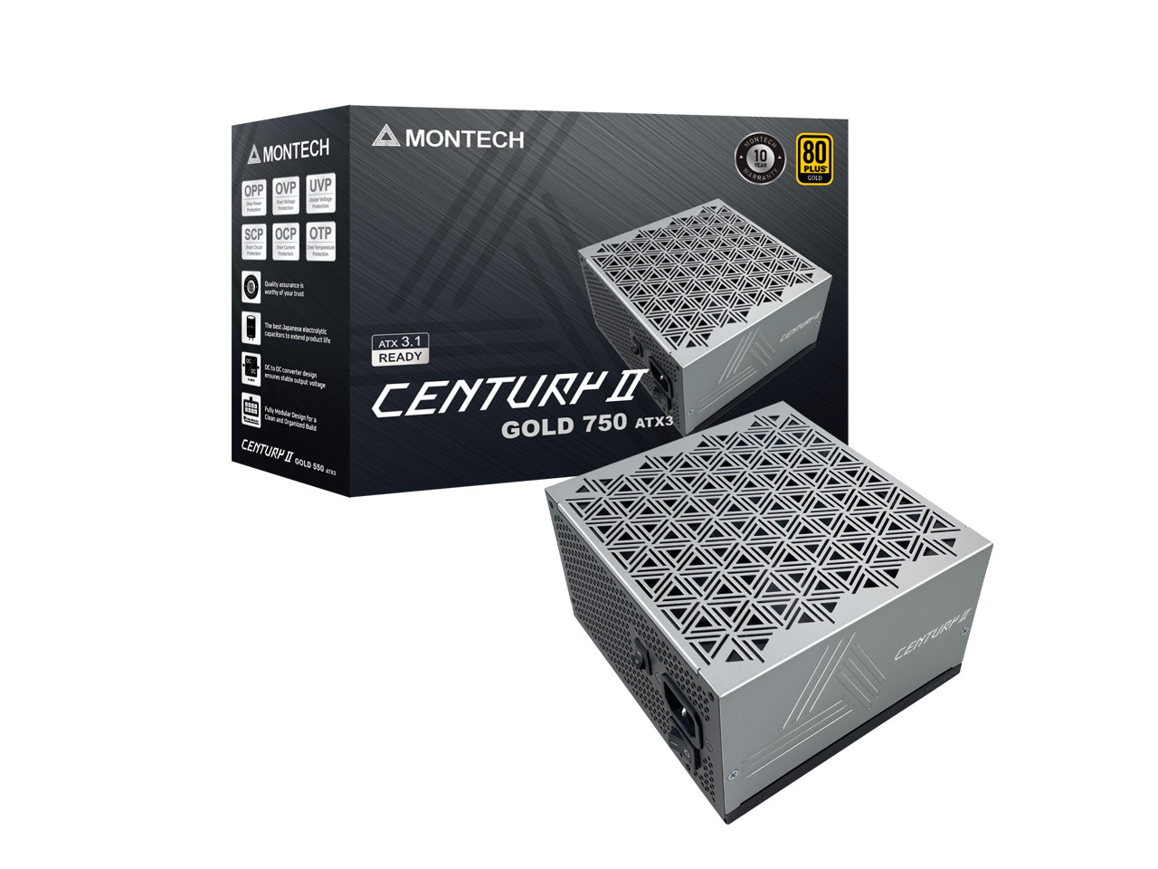 MONTECH Century II - 750W High-End ATX Gaming Power Supply - 80 Plus Gold - Effi